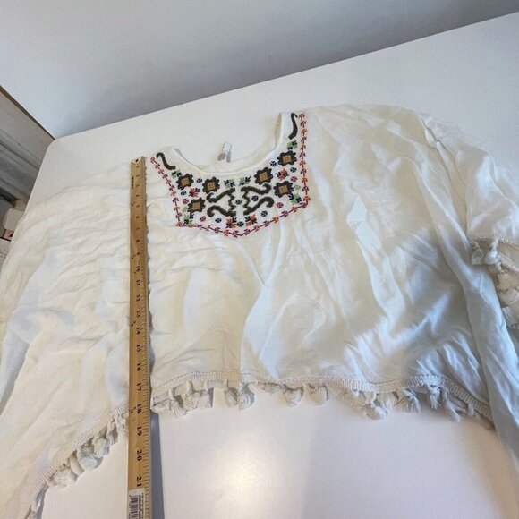 Anthro RAGA Sedona Tunic Flared Sleeve Boho Top XS White Embroidered Fringe - Picture 8 of 10